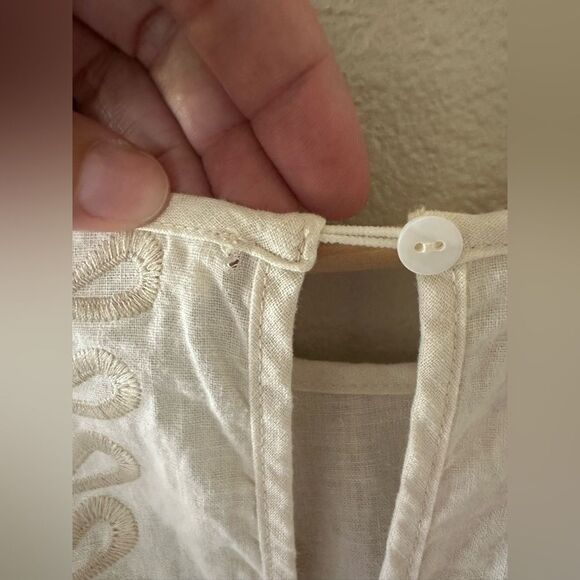 Oli and Hali Eyelet Embroidered Boxy Balloon Sleeve Linen Blend Top Size L - Picture 8 of 10